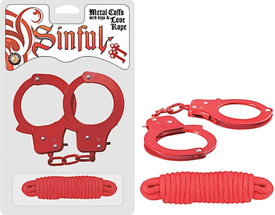 SINFUL METAL CUFFS W/LOVE ROPE RED | NW25441 | [category_name]