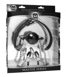 MASTER SERIES BALL GAG SILICONE WITH NIPPLE CLAMPS | XRAD699 | [category_name]