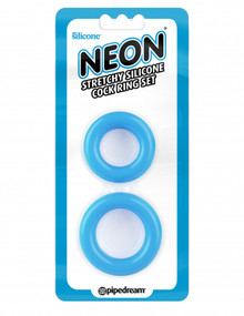NEON STRETCHY SILICONE COCK RING SET BLUE