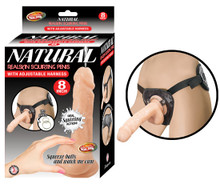 NATURAL REALSKIN SQUIRTING PENIS W/ ADJUSTABLE HARNESS 8IN FLESH