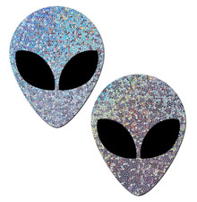 PASTEASE SILVER GLITTER ALIEN W/ BLACK EYES