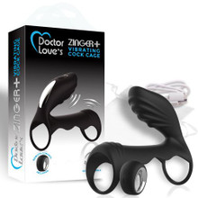 DOCTOR LOVE ZINGER+ VIBRATING RECHARGEABLE COCK CAGE W/ REMOTE BLACK