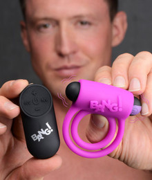 BANG! SILICONE COCK RING & BULLET W/ REMOTE PURPLE