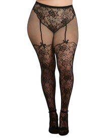 KNITTED HIGH-WAISTED LACE PANTYHOSE BLACK QUEEN 