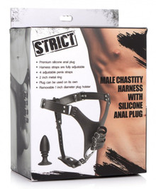 STRICT MALE CHASTITY HARNESS W/ SILICONE ANAL PLUG 