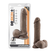 DR SKIN PLUS 9IN THICK POSABLE DILDO W/ BALLS CHOCOLATE 