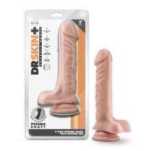 DR SKIN PLUS 9IN POSABLE DILDO W/ BALLS VANILLA 