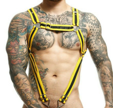 MALE BASICS DNGEON CROSS COCK RING HARNESS YELLOW O/S (HANGING)