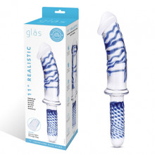 GLAS 11IN REALISTIC DOUBLE ENDED DILDO W/ HANDLE 