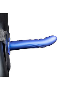 OUCH! TEXTURED CURVED HOLLOW STRAP-ON 8IN METALLIC BLUE 