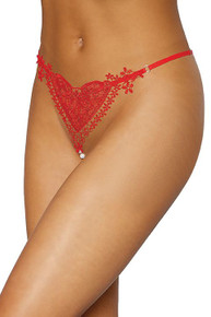 HEART VENISE APPLIQUE PEARL G- STRING LIPSTICK RED O/S 