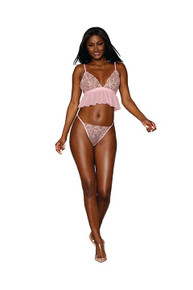 HEART SHAPED EMBROIDERY PANTY & BRALETTE SET CANDY PINK O/S 