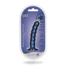 OUCH! BEADED SILICONE G-SPOT DILDO 5 IN METALLIC BLUE 