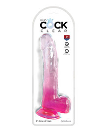 KING COCK CLEAR 9IN W/ BALLS PINK 