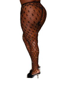 GEOMETRIC FENCE NET PANTYHOSE W/ RHINESTONES BLACK Q/S 