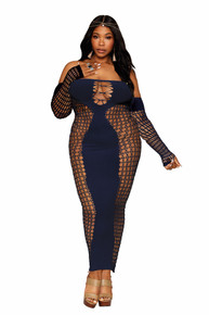 BODYSTOCKING GOWN W/ OPAQUE FRONT & BACK DENIM Q/S 