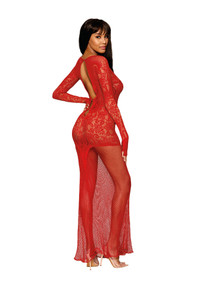 FLORAL LACE BODYSTOCKING GOWN RUBY O/S 