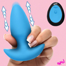 THRUSTING & VIBRATING SILICONE BUTT PLUG BLUE 