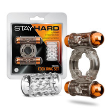 STAY HARD VIBRATING COCK RING SET W/SLEEVE AND 2 BULLETS 