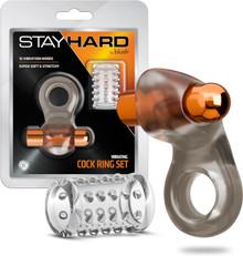 STAY HARD VIBRATING COCK RING SET W/SLEEVE