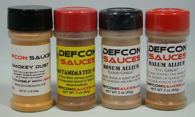 Desert Pack - 1 2oz shaker of:  Smokey Dust, Contaminated Soil, Bomun Allium (mild Garlic), and Malum Allium (Evil Garlic)