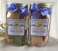 A Quart Sized Mason jar filled with the odds and ends of our soap bars.  Each jar contains approximately 10 - 12 pieces of a variety of our soaps. Very popular gift at our Farmer's Markets.
