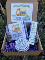 A Complete Lavender Lover's Foxhollow Collection.  Botanical Lavender Essential oil Soap,  1 oz. tin of Whipped Shea Butter with Coconut oil and Essential oil of lavender. Use on face, hands and elbows.  .33 glass roll on filled with Essential oil of Lavender and Jojoba oil.  Use as a personal scent or applied on the temples to help ease a headache.  Need to sleep, roll on temples and underneath the nose. Helps one drift off to sleep. 