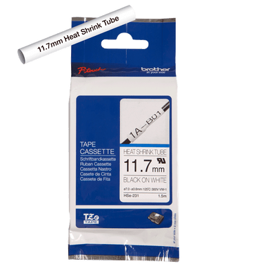 Brother P-Touch Tape Cassette Heat Shrink Tube 11.7mm Black on White