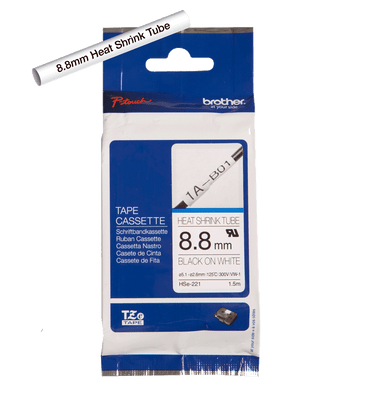 Brother P-Touch Tape Cassette Heat Shrink Tube 8.8mm Black on White