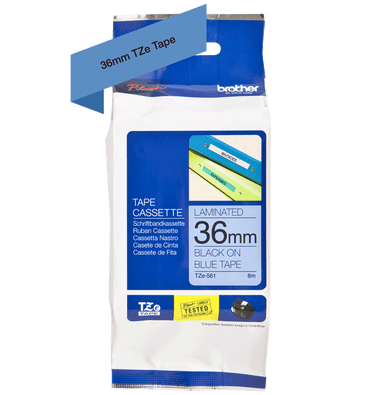 Brother P-Touch Tape Cassette Laminated 36mm Black on Blue Tape