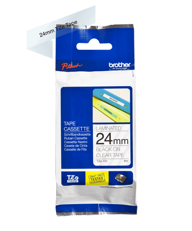 Brother P-Touch Tape Cassette Laminated 24mm Black on Clear Tape