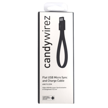 Candywirez Flat Micro USB Sync and Charge Cable 6 inch - Black
