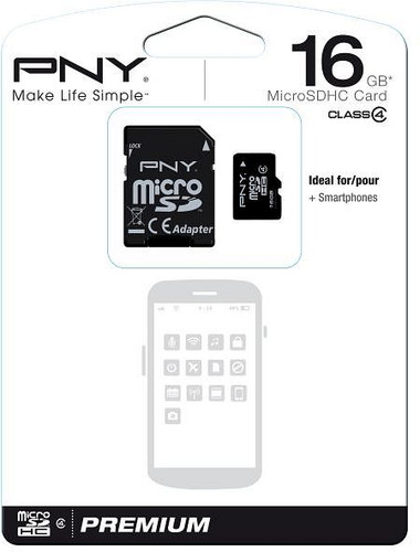 PNY 16GB MicroSDHC Flash Card Class 4 with micro to SDHC Adapter