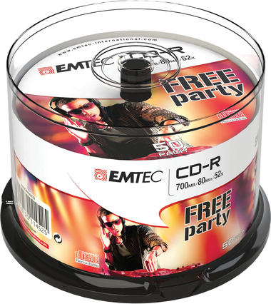 EMTEC CD-R: Free Party - CD Disc Recordable 700MB 52x Cake Case (50 Pack)