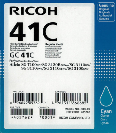 Ricoh 41C Gel Ink - Standard Capacity - Cyan (2400 Page)