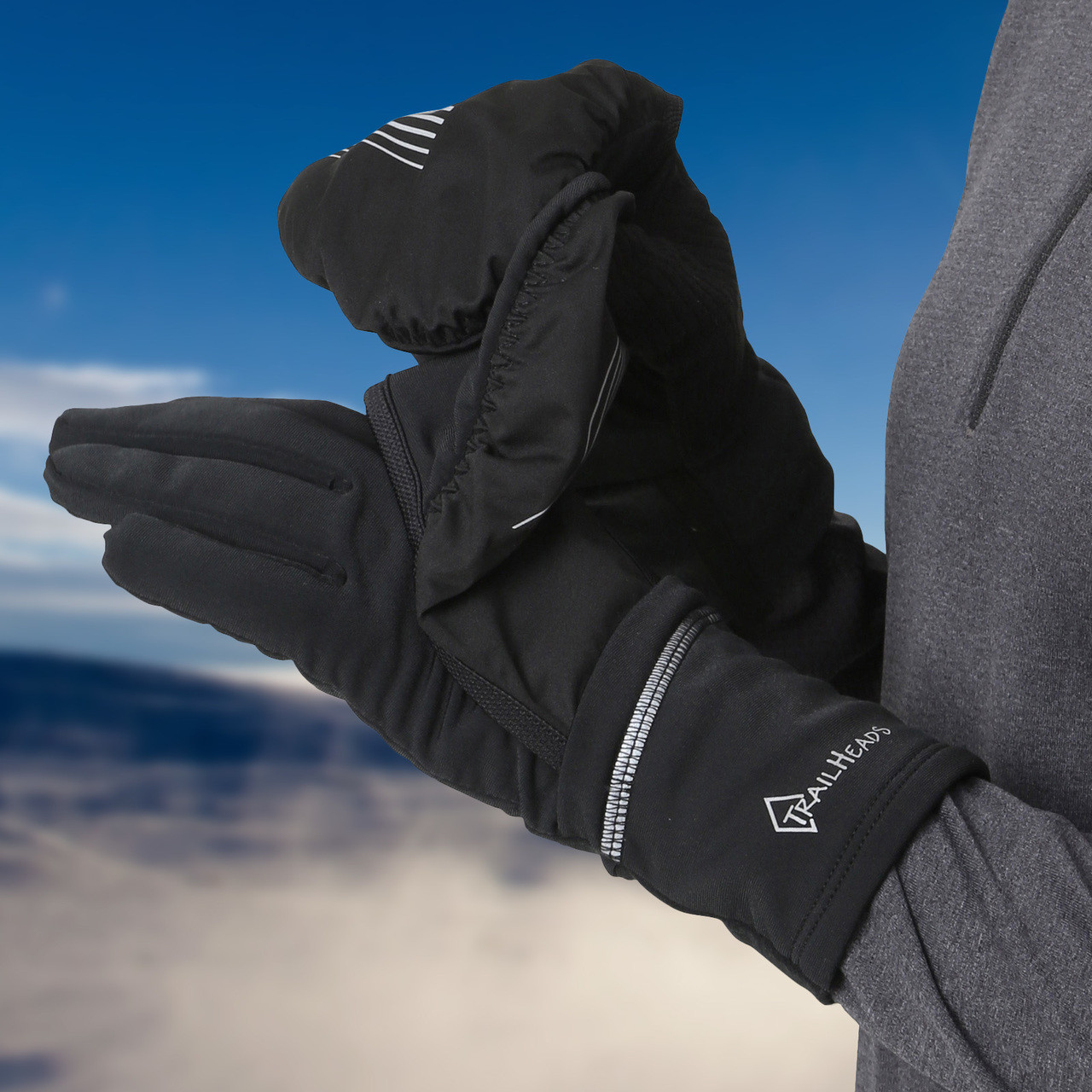 TrailHeads Convertible Running Gloves black / reflective