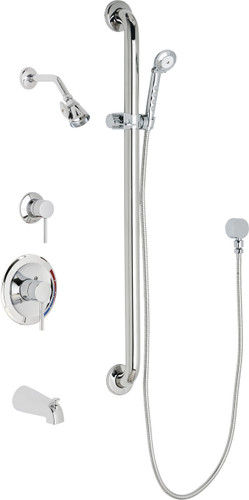  Chicago Faucets (SH-PB1-17-144) Pressure Balancing Tub and Shower Valve with Shower Head