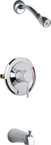  Chicago Faucets (SH-PB1-03-100) Pressure Balancing Tub and Shower Valve with Shower Head and Diverter Tub Spout