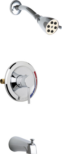  Chicago Faucets (SH-PB1-01-100) Pressure Balancing Tub and Shower Valve with Shower Head and Diverter Tub Spout