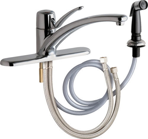  Chicago Faucets (2301-8E34ABCP) Single Lever Hot and Cold Water Mixing Sink Faucet with Side Spray