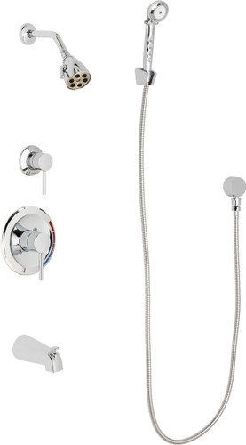  Chicago Faucets (SH-PB1-11-140) Pressure Balancing Tub and Shower Valve with Shower Head