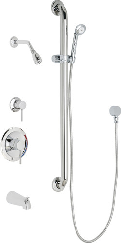  Chicago Faucets (SH-PB1-12-124) Pressure Balancing Tub and Shower Valve with Shower Head