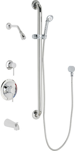  Chicago Faucets (SH-PB1-13-144) Pressure Balancing Tub and Shower Valve with Shower Head