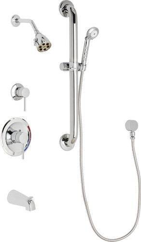  Chicago Faucets (SH-PB1-11-133) Pressure Balancing Tub and Shower Valve with Shower Head