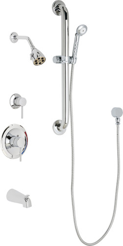  Chicago Faucets (SH-PB1-11-123) Pressure Balancing Tub and Shower Valve with Shower Head