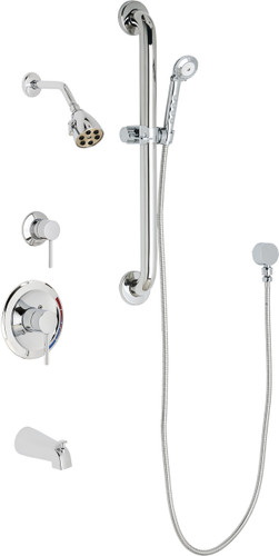  Chicago Faucets (SH-PB1-11-143) Pressure Balancing Tub and Shower Valve with Shower Head