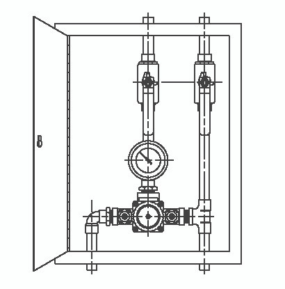  Symmons (7-700BW-ASB) Tempcontrol Valve and Piping in Cabinet with Cold Water By-pass