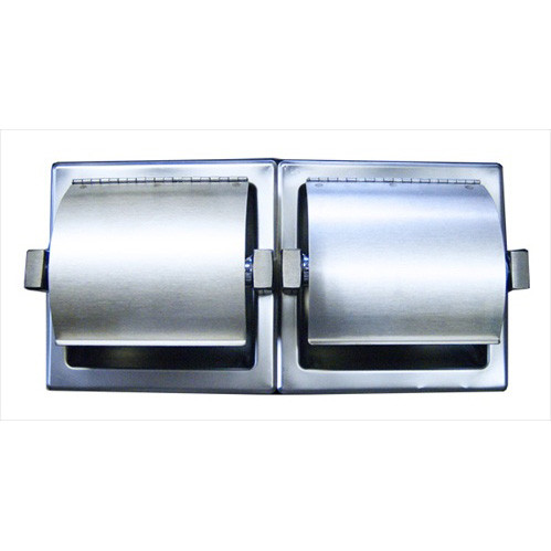  Brey Krause (S-2659-01-BS) Recessed Double Toilet Paper Holder with Hinged Hood - Horizontal, Bright Stainless Finish