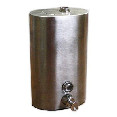  Brey Krause (S-0125-SS) Heavy Duty Liquid Soap Dispenser - 40 oz. - Vertical Mount with Tumbler Lock, Satin Stainless Finish