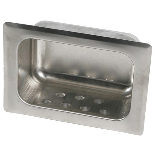  Brey Krause (S-2630-01-SS) Heavy Duty Recessed Soap Dish with Lip - Drywall Clamp, Satin Stainless Finish